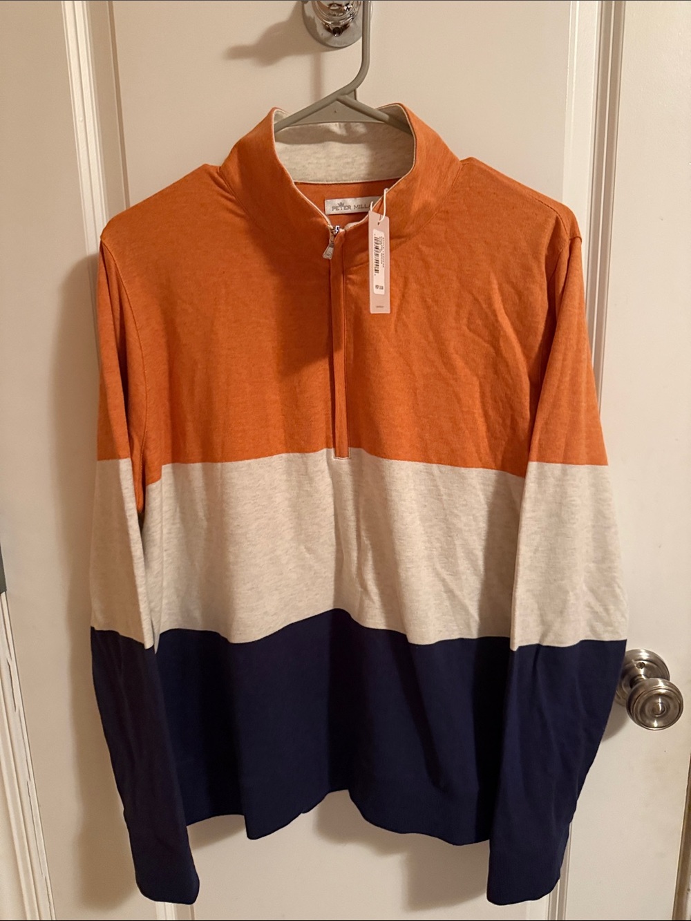 Peter Millar Colorblock Quarter-Zip Sweater - Orange/White/Navy, Women’s Size XL